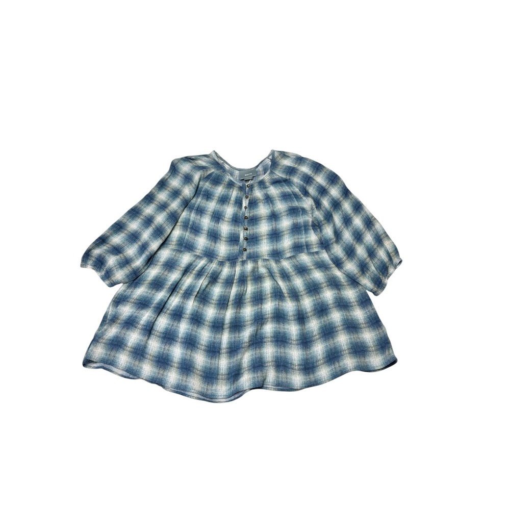 Maeve Anthropologie Blue Plaid Babydoll‎ Top Button Front Blouse Medium